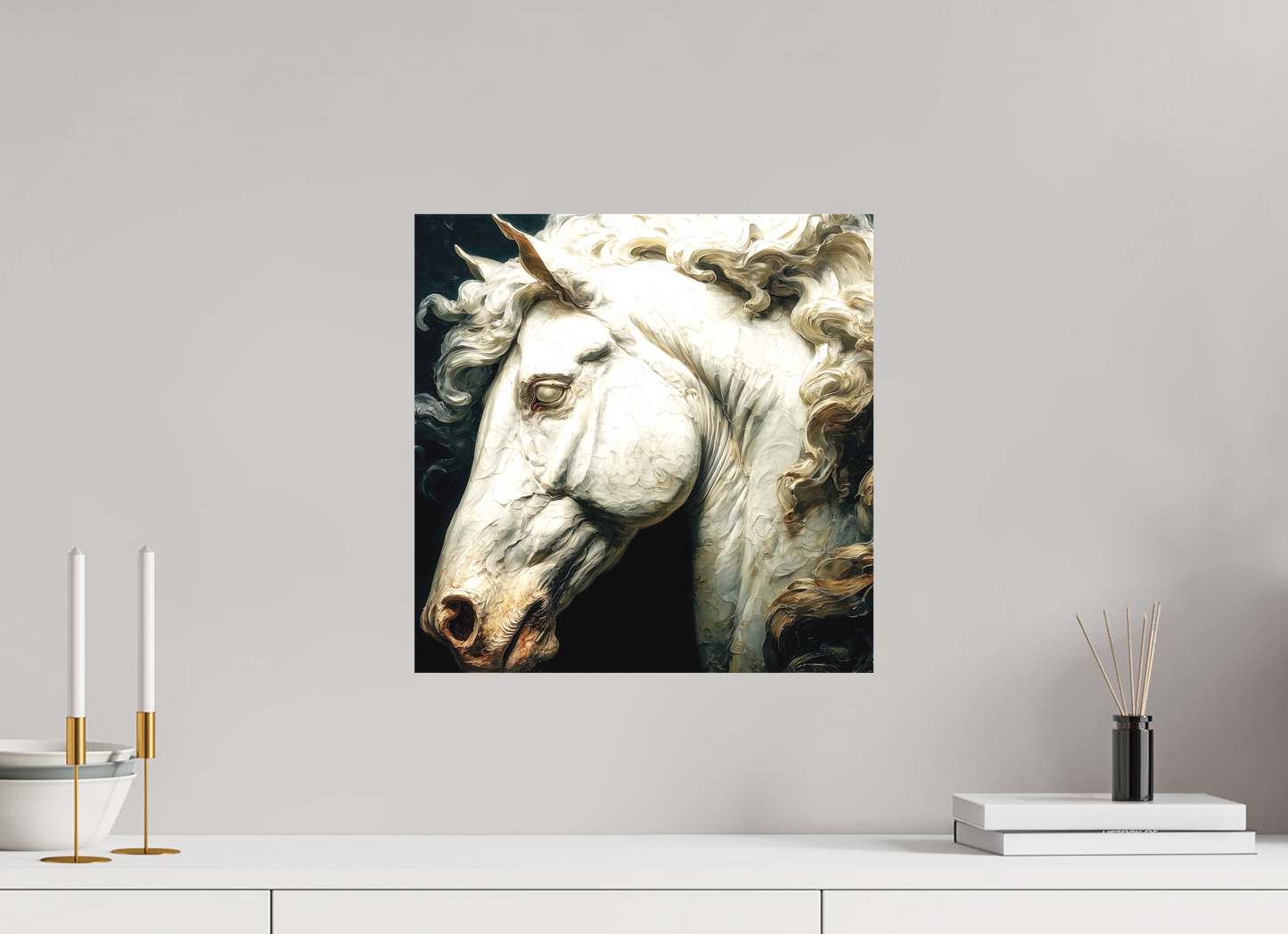 15 x 15″, Textile on Canvas Pale Horse