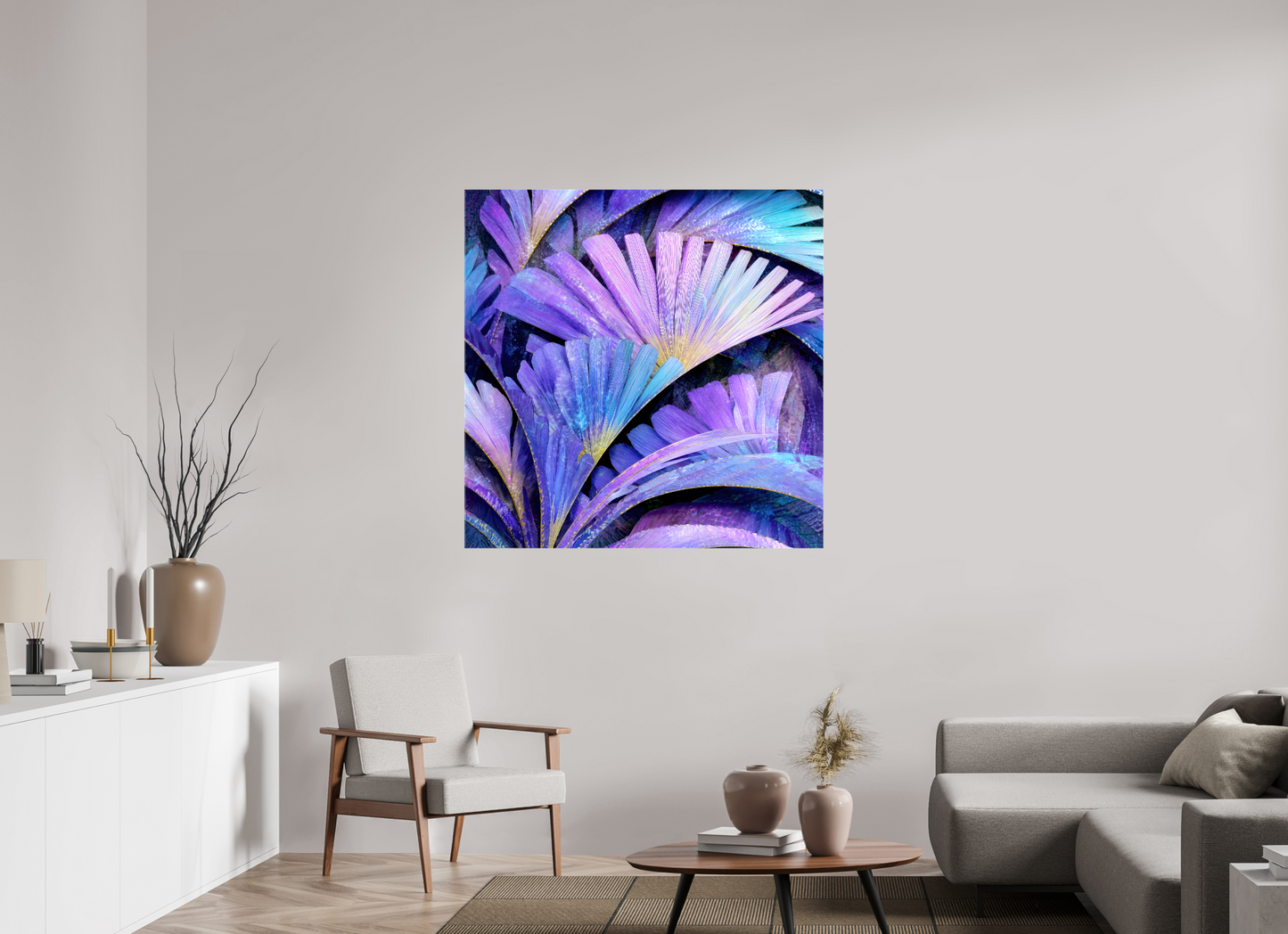 45 x 45″, Glossy Canvas Art Deco Purple Flowers