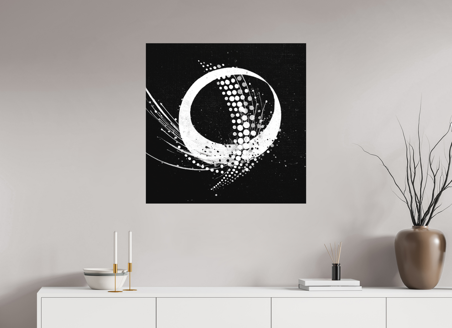 30 x 30″, Textile on Canvas Sputnik