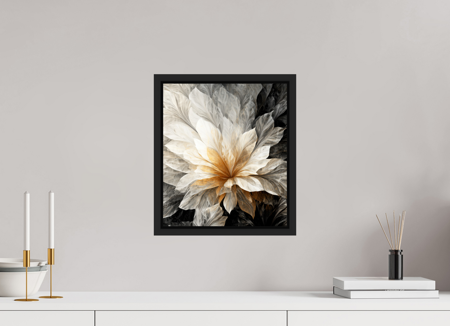 12 x 13.9″, Fine Art Print on Aluminum Dibond with Boarder White & Gold Flower 1