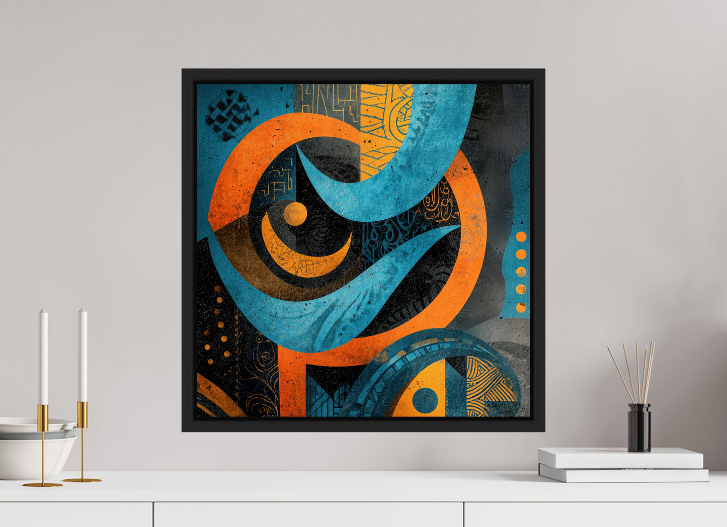 20 x 20″, Fine Art Print on Aluminum Dibond with Boarder Abstract Tribal 2