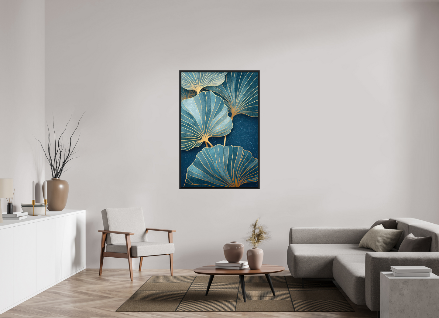36 x 54″, Fine Art Print on Aluminum Dibond with Boarder Art Deco Flowers 2