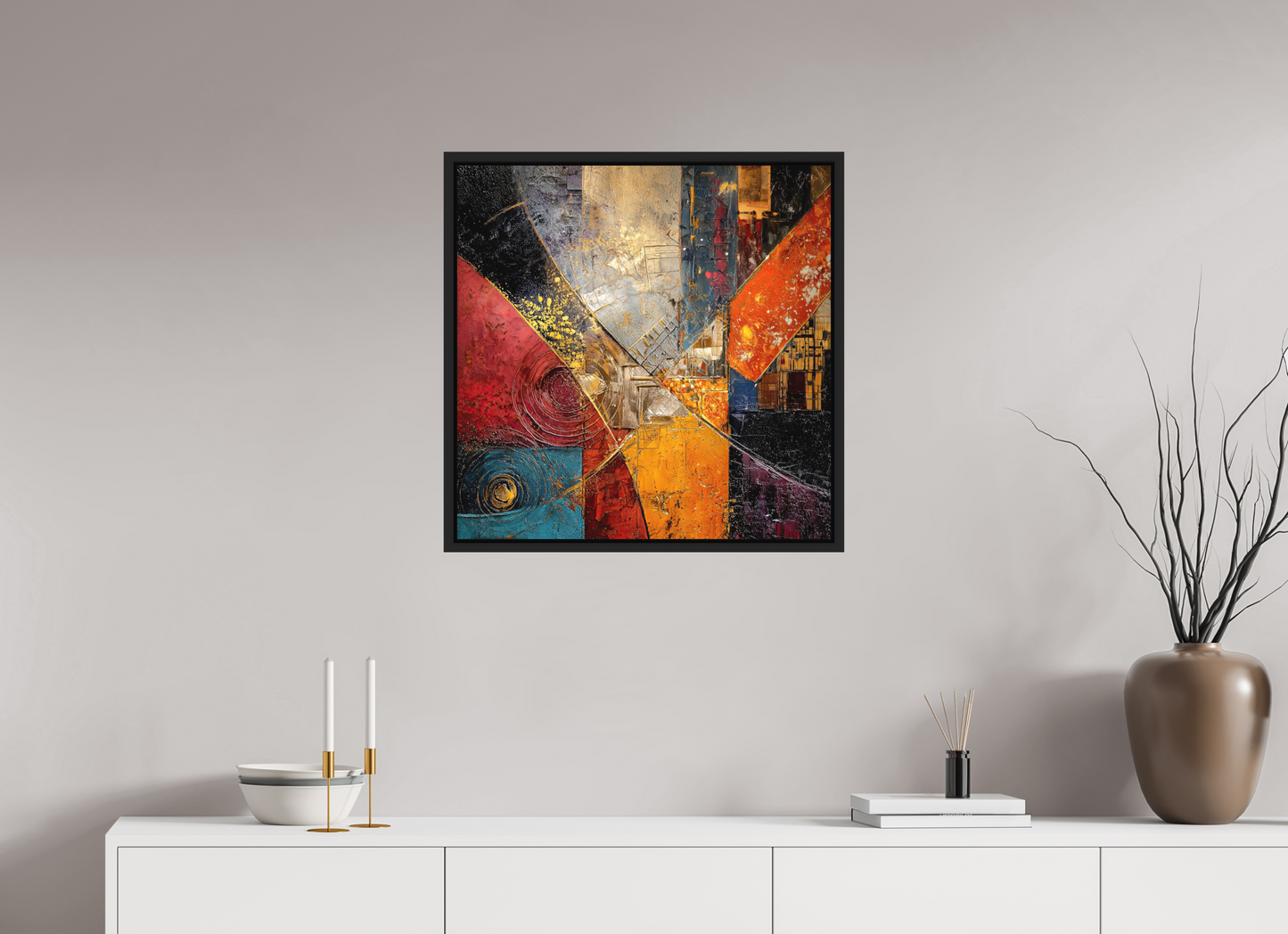 25 x 25″, Photo Print on Aluminum Backing with boarder Abstract Cracked Paint