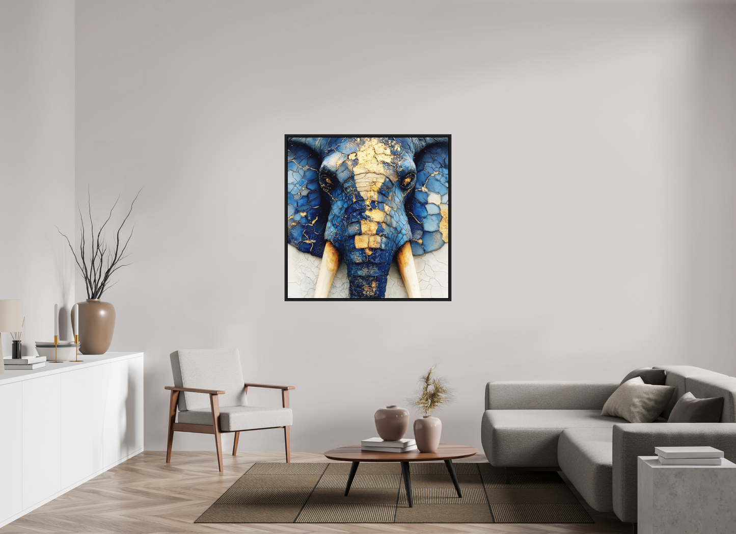 45 x 45″, Photo Print on Aluminum Backing with boarder Elephant