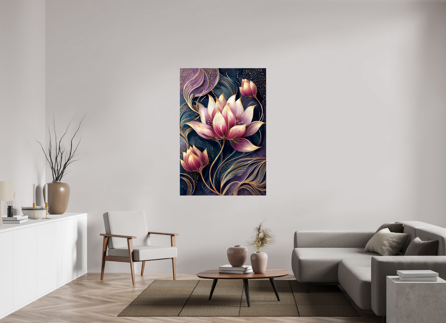 40 x 59.1″, Fine Art Print On Aluminum Dibond Art Deco Purple Lotus