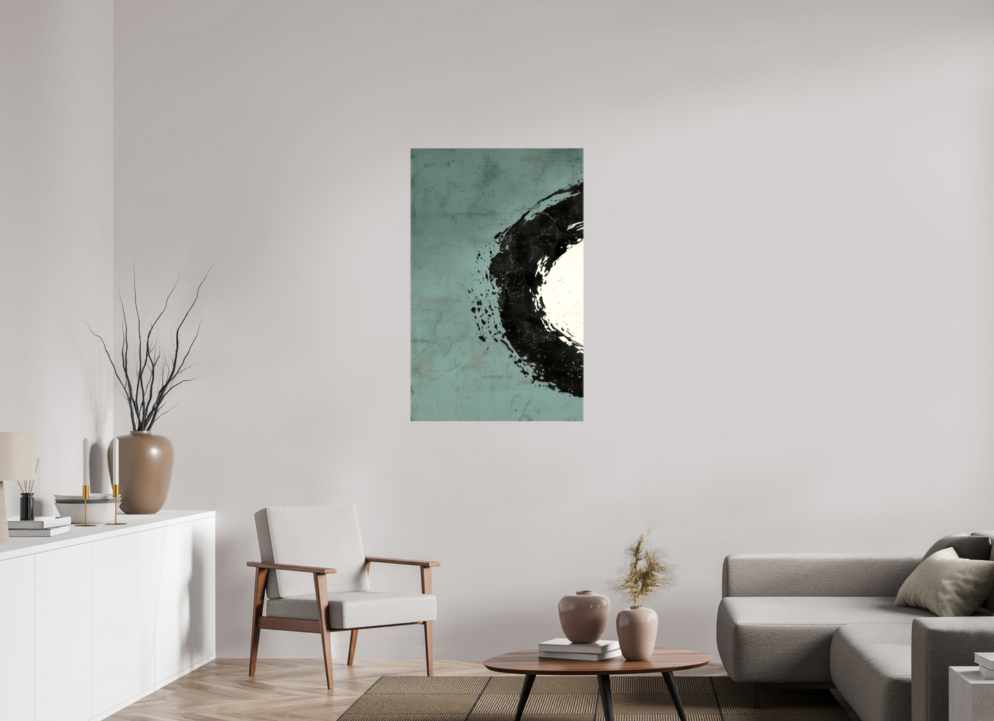 28 x 44.4″, Glossy Canvas Abstract Paint Brush Circle Left