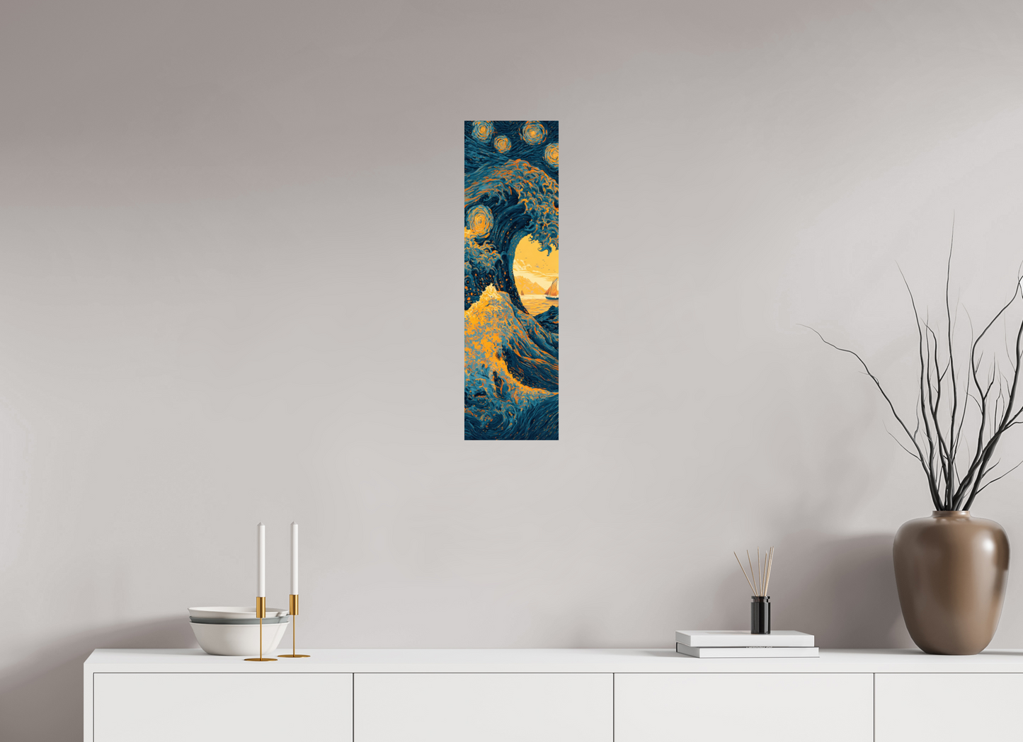 8 x 27.1″, Fine Art Print On Aluminum Dibond Starry Night Tidal Wave