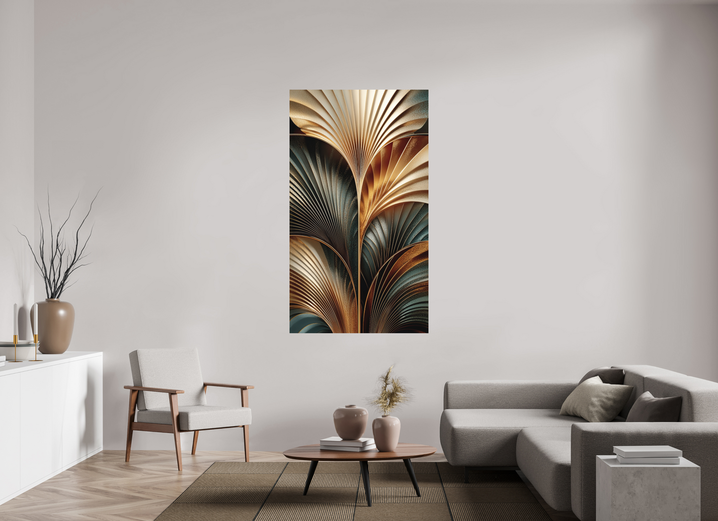 39 x 68.4″, Photo Print on Aluminum Backing Art Deco Leaves 3
