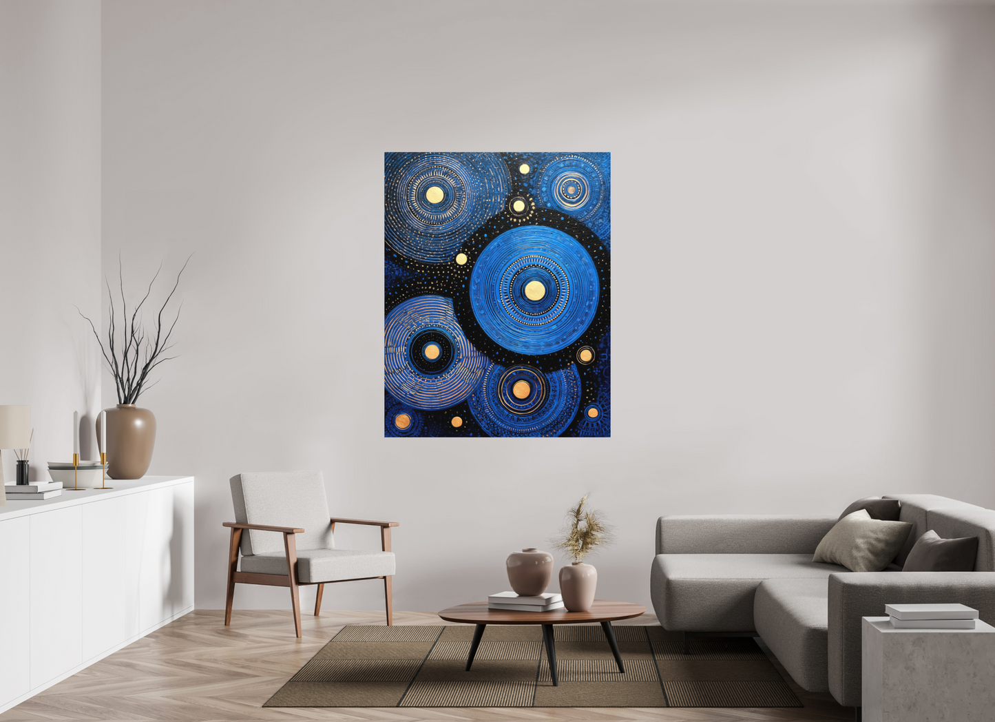 47 x 59.3″, Photo Print on Aluminum Backing Blue Circles