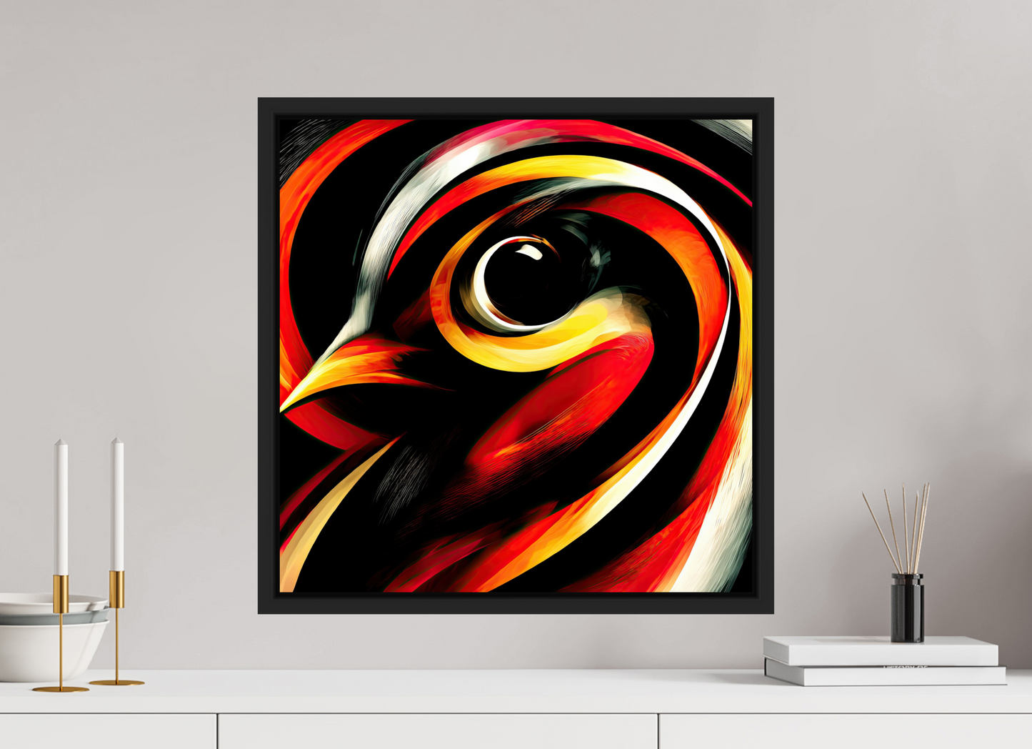 20 x 20″, Fine Art Print on Aluminum Dibond with Boarder Abstract Bird