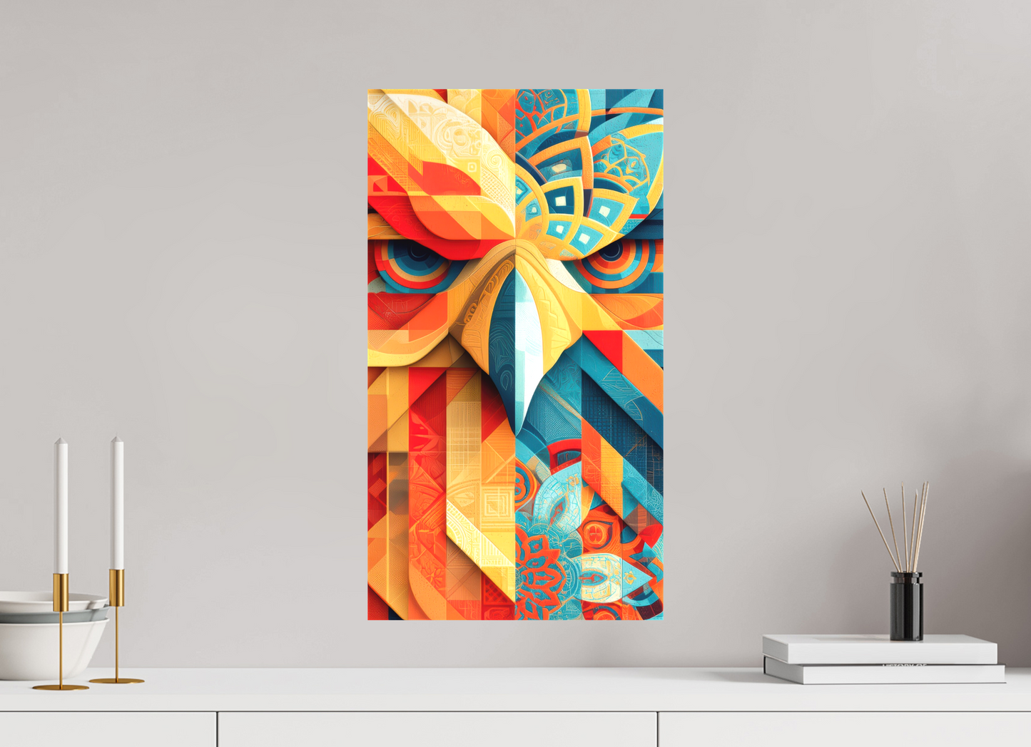 12 x 21.9″, Textile on Canvas Abstract Warm & Cold Eagle