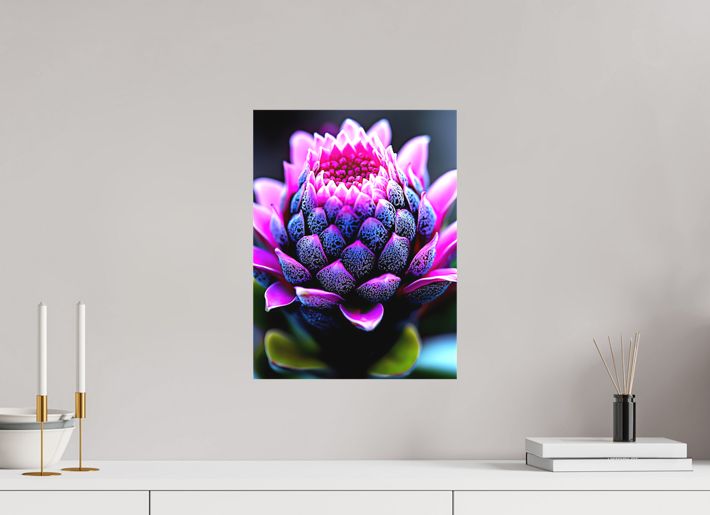 12 x 16″, Textile on Canvas Pink Bud Flower