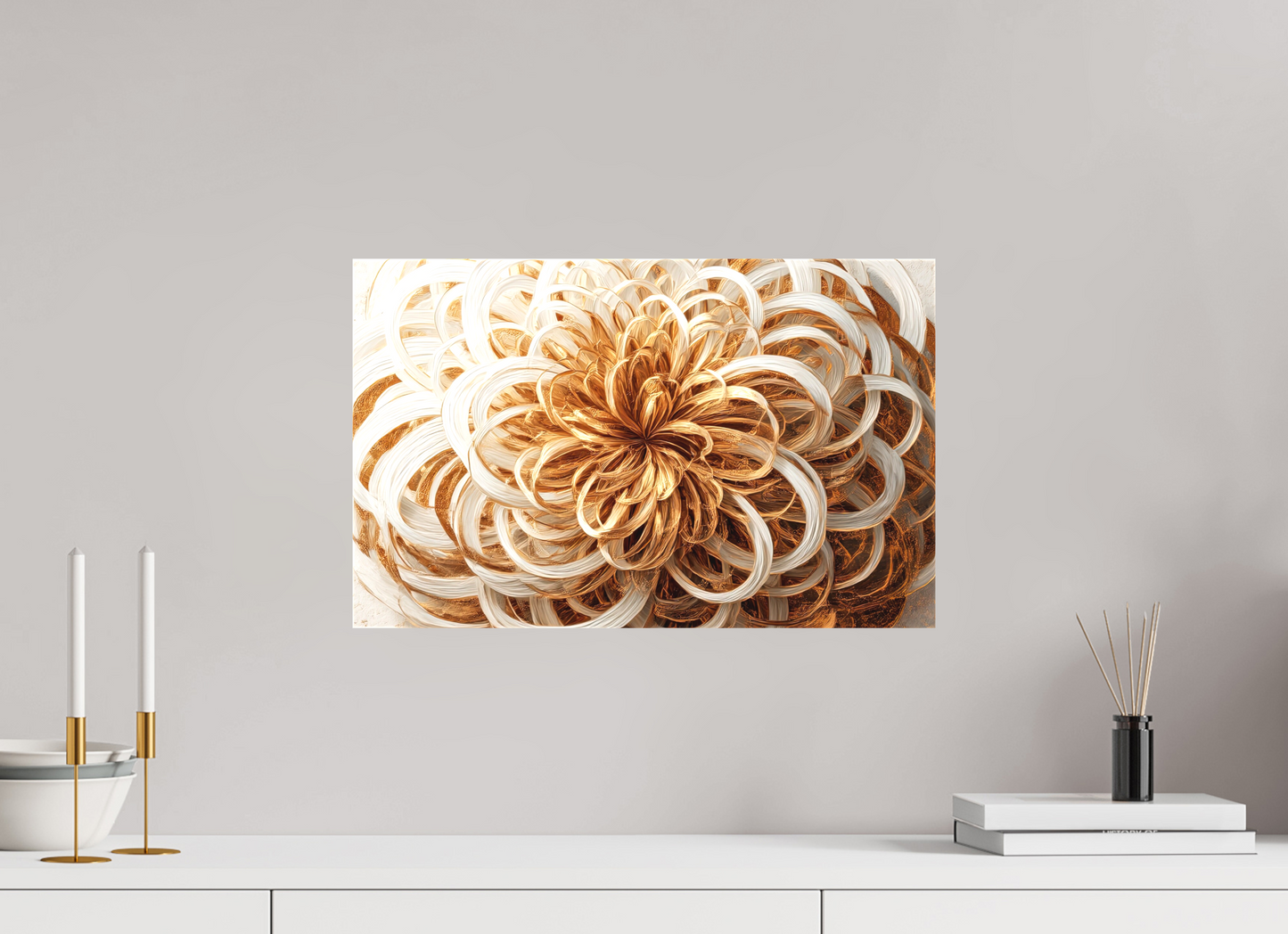 19.1 x 12″, Textile on Canvas Abstract Gold Flower