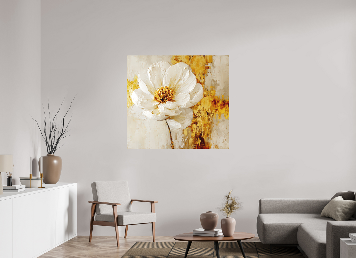 47.2 x 43″, Photo Print on Aluminum Backing White and Gold Flower 3