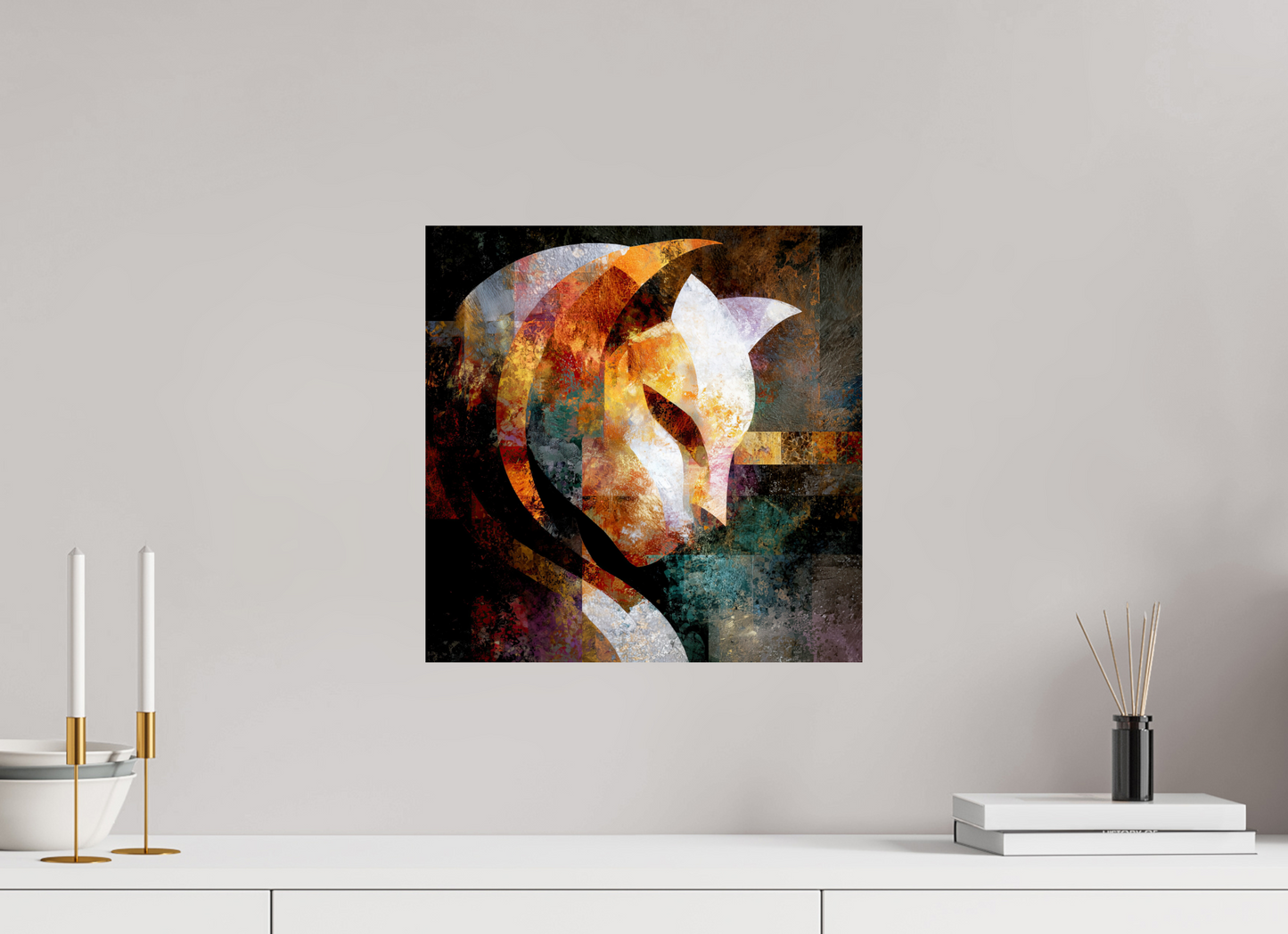 15 x 15″, Fine Art Print On Aluminum Dibond Abstract Cat
