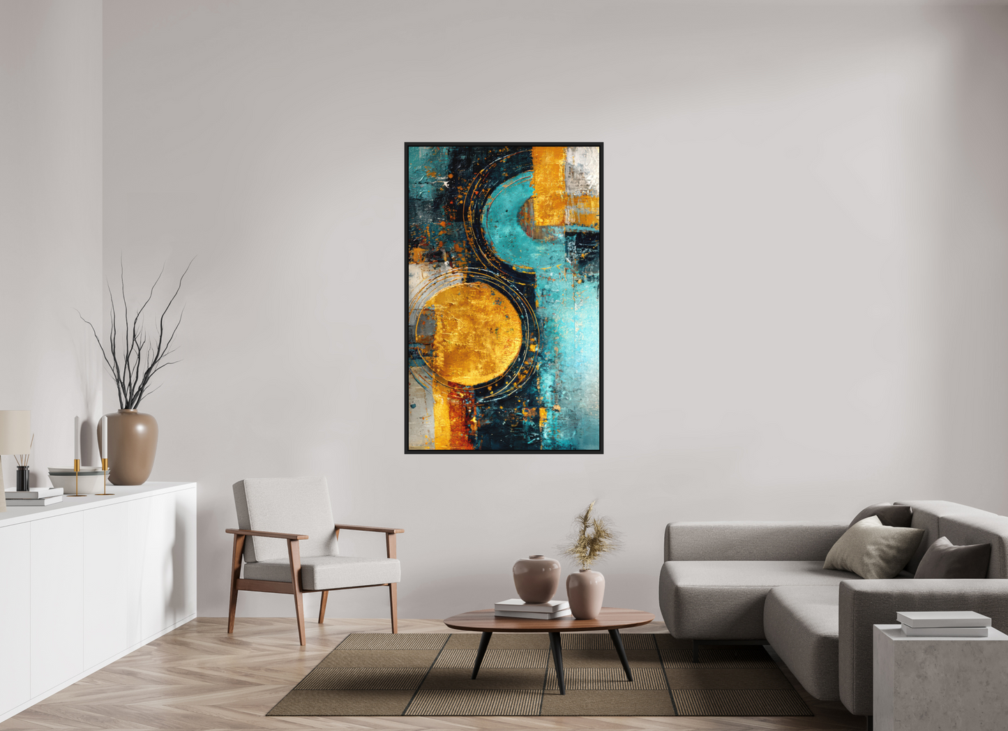 39 x 62″, Photo Print on Aluminum Backing with boarder Abstract Gold Paint 2