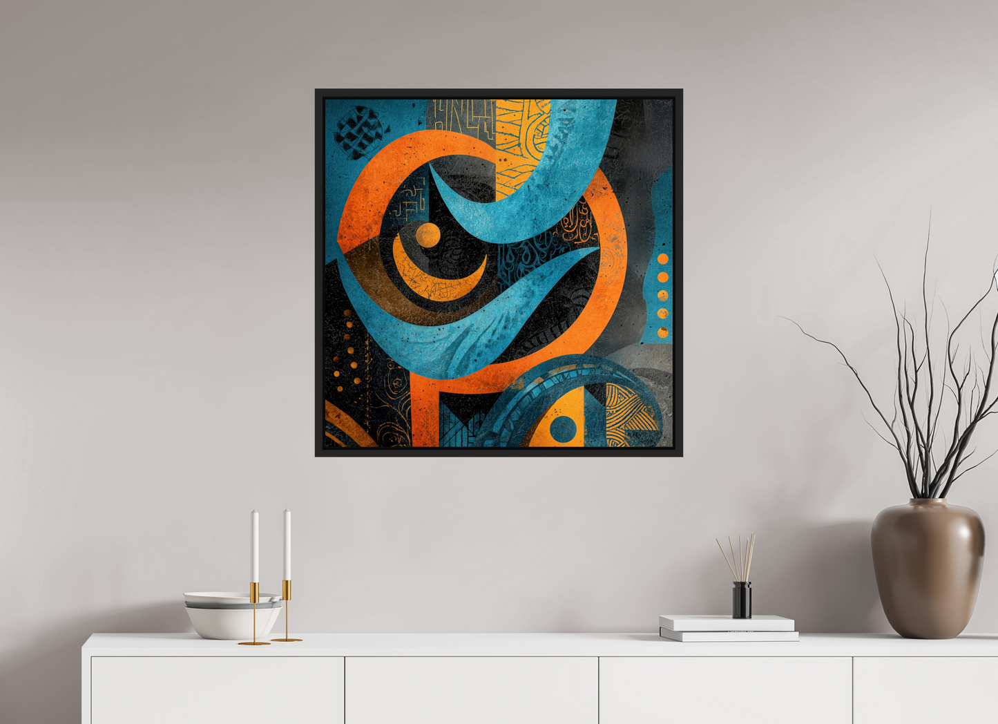30 x 30″, Fine Art Print on Aluminum Dibond with Boarder Abstract Tribal 2