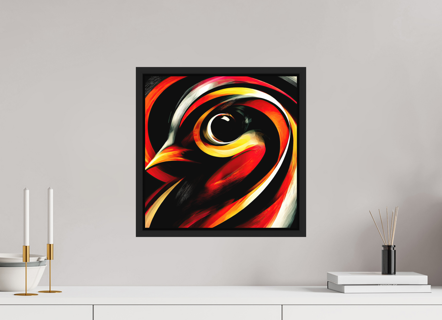 15 x 15″, Photo Print on Aluminum Backing with boarder Abstract Bird