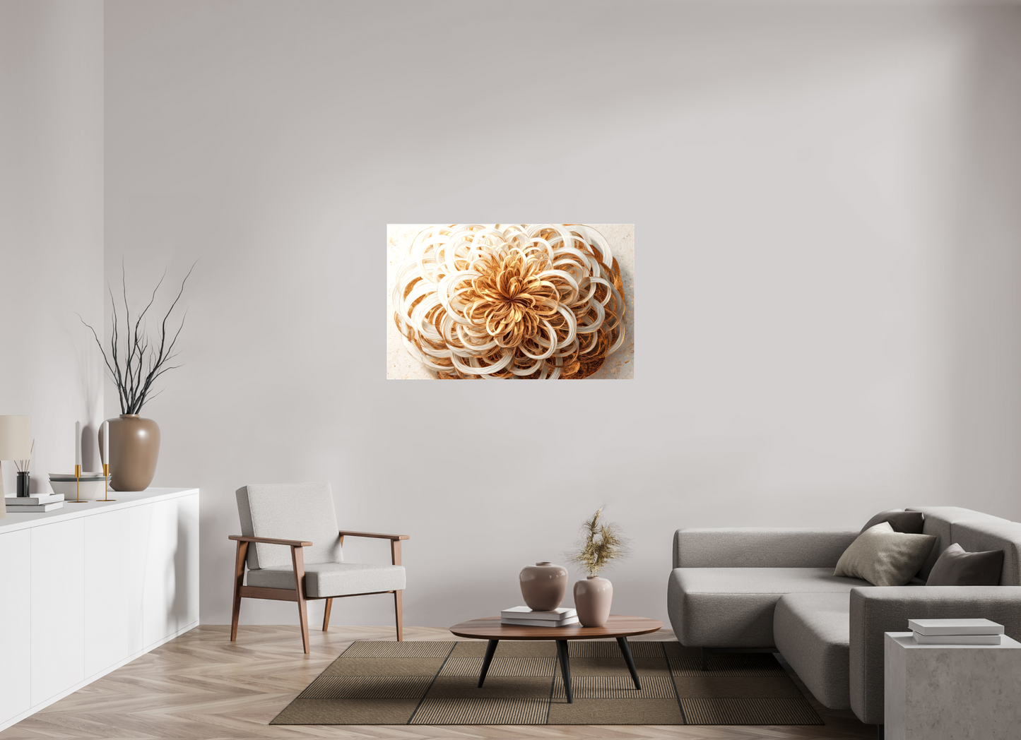 49.5 x 31″, Glossy Canvas Abstract Gold Flower
