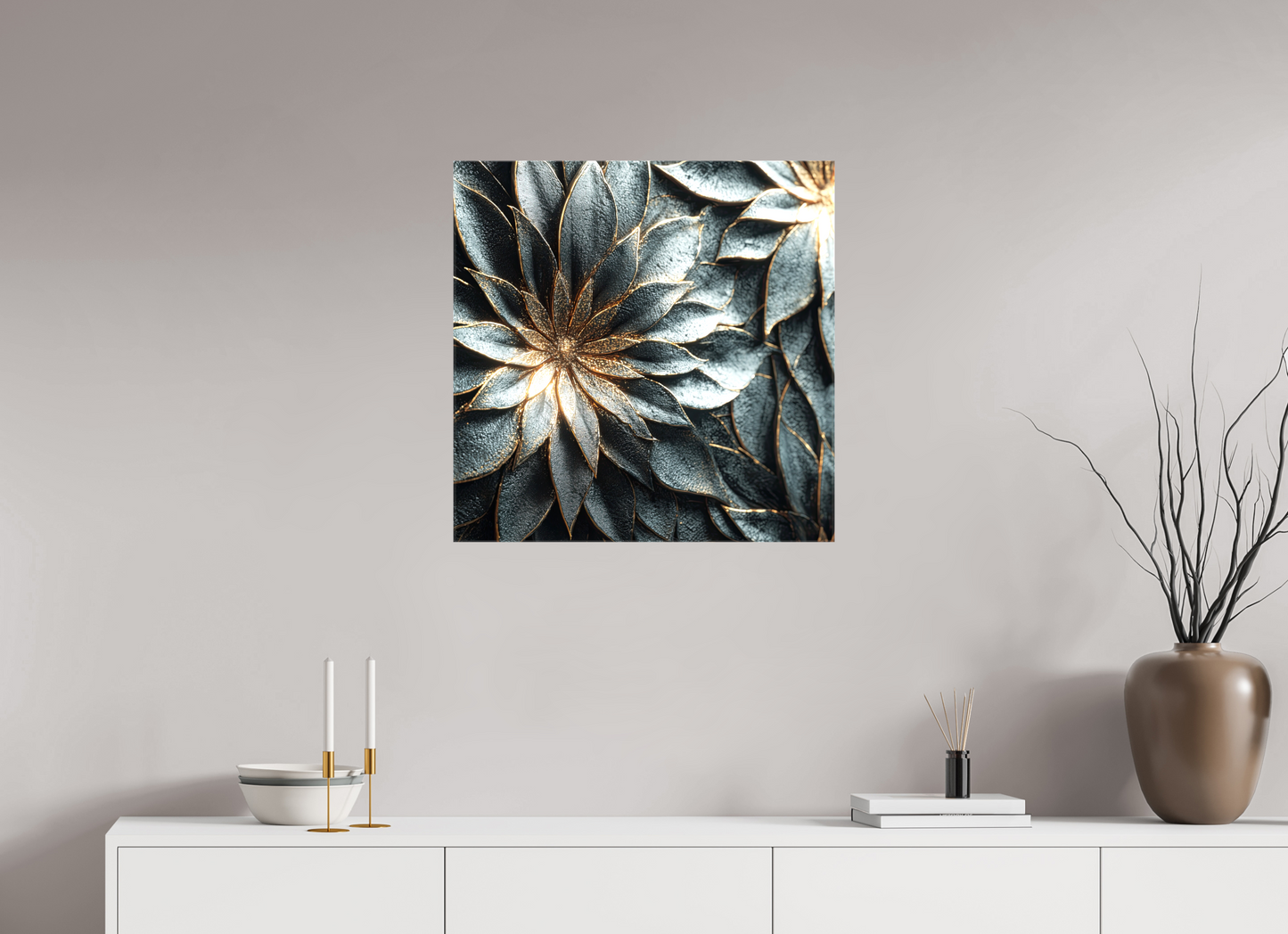 25 x 25″, Glossy Canvas Modern Flowers