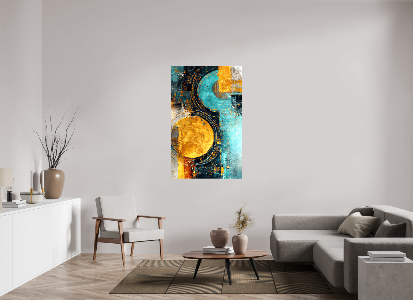 35 x 55.7″, Glossy Canvas Abstract Gold Paint 2