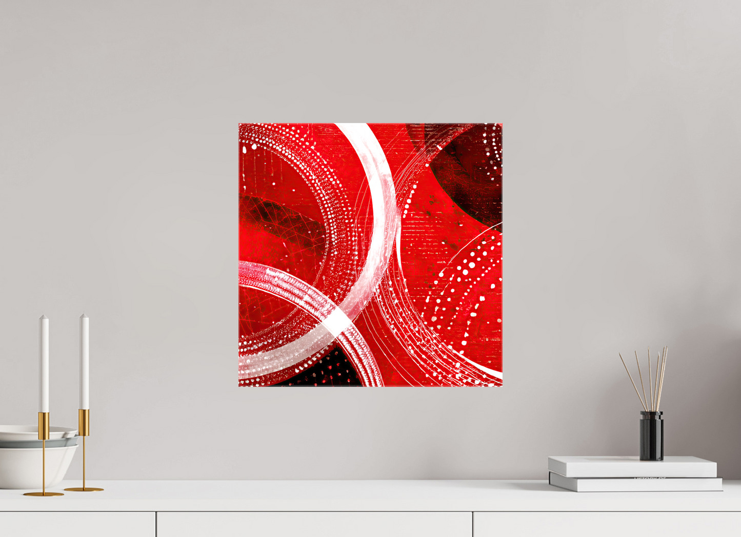 15 x 15″, Glossy Canvas Red & White