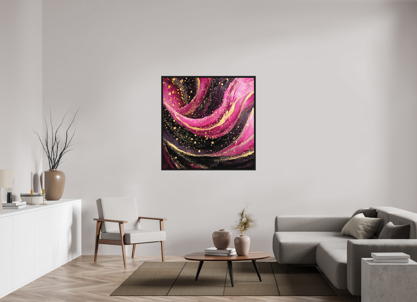 45 x 45″, Photo Print on Aluminum Backing with boarder Pink & Gold