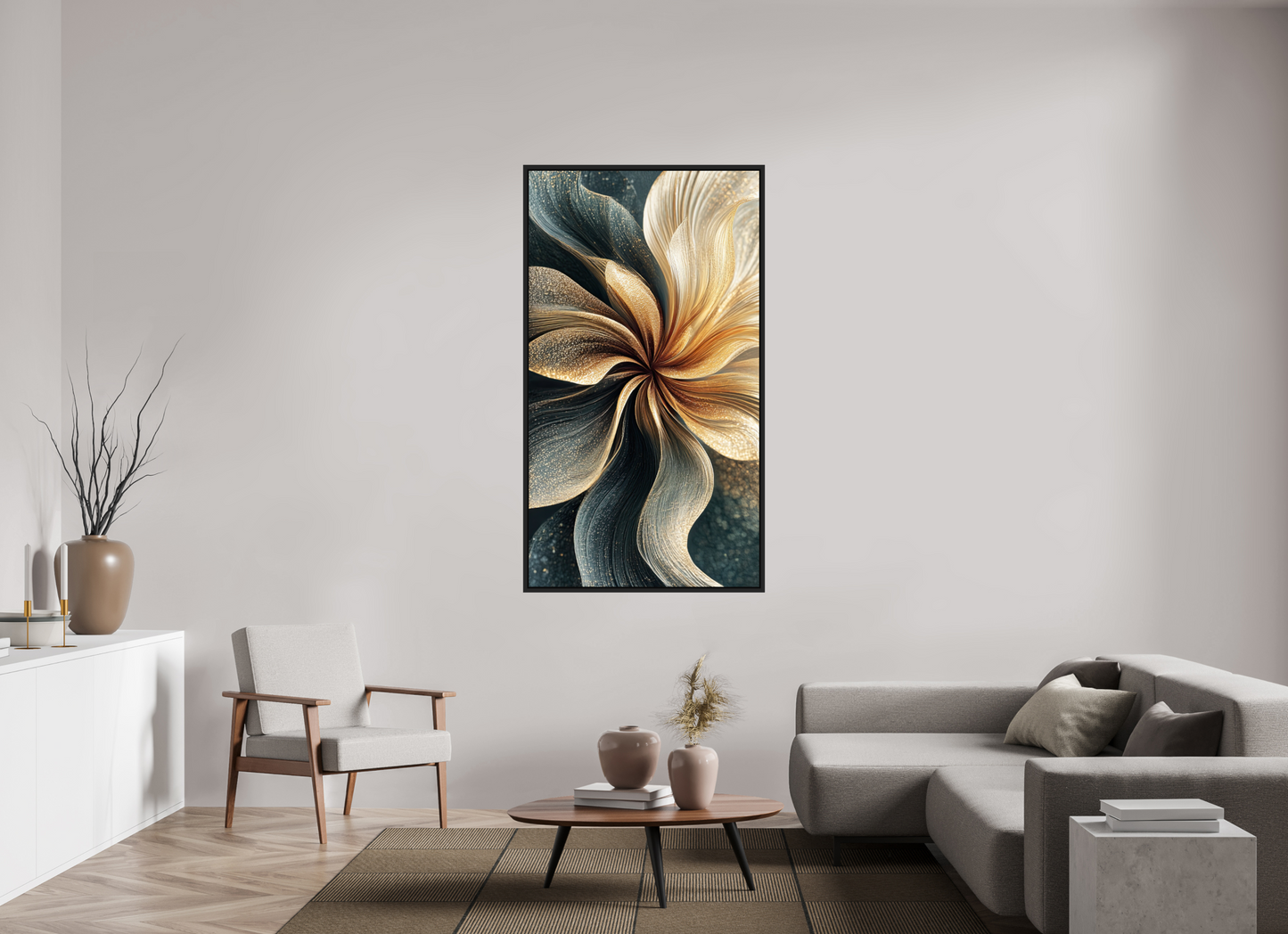 36 x 65″, Fine Art Print on Aluminum Dibond with Boarder Abstract Flower Swirl