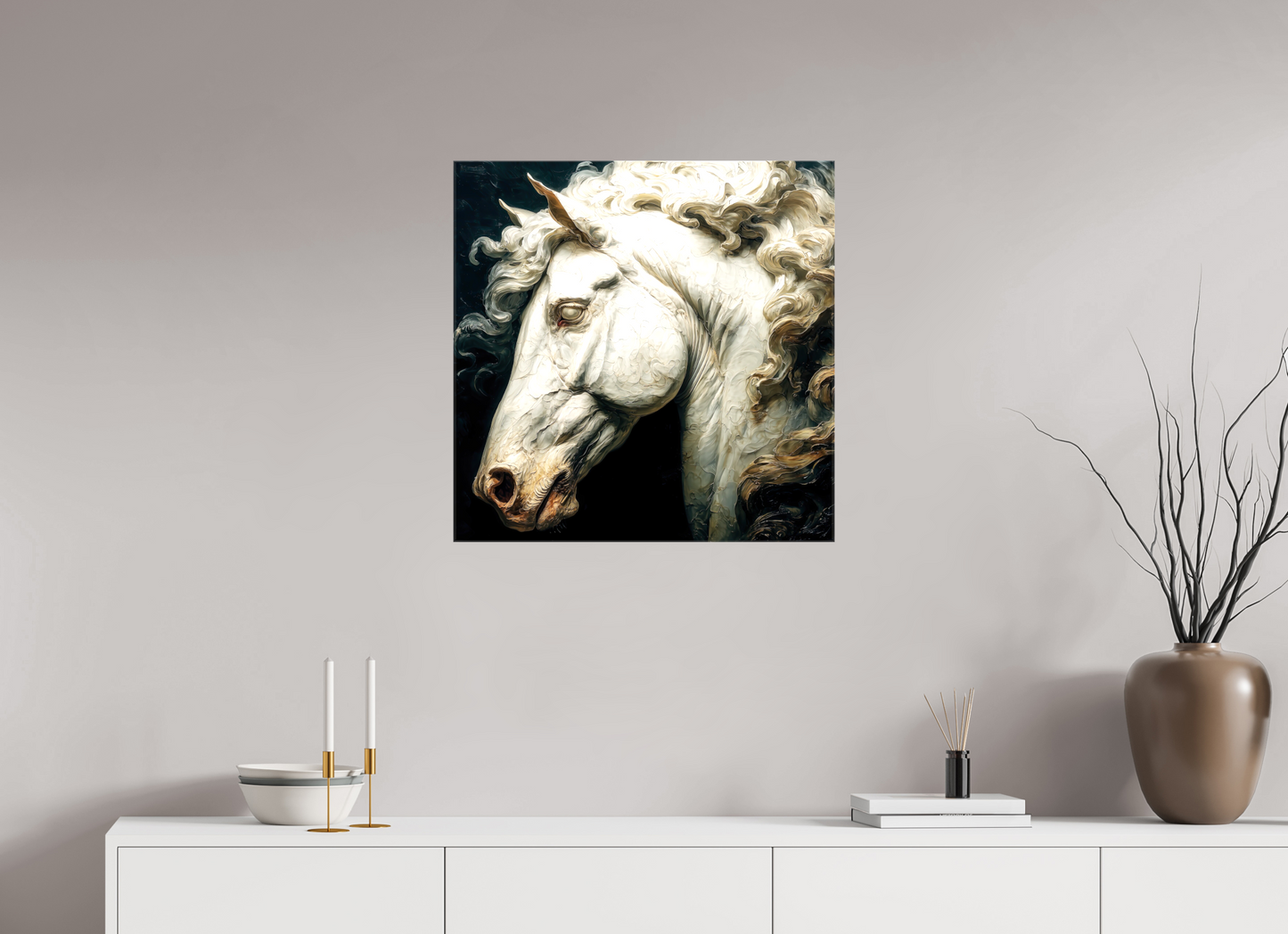 25 x 25″, Glossy Canvas Pale Horse