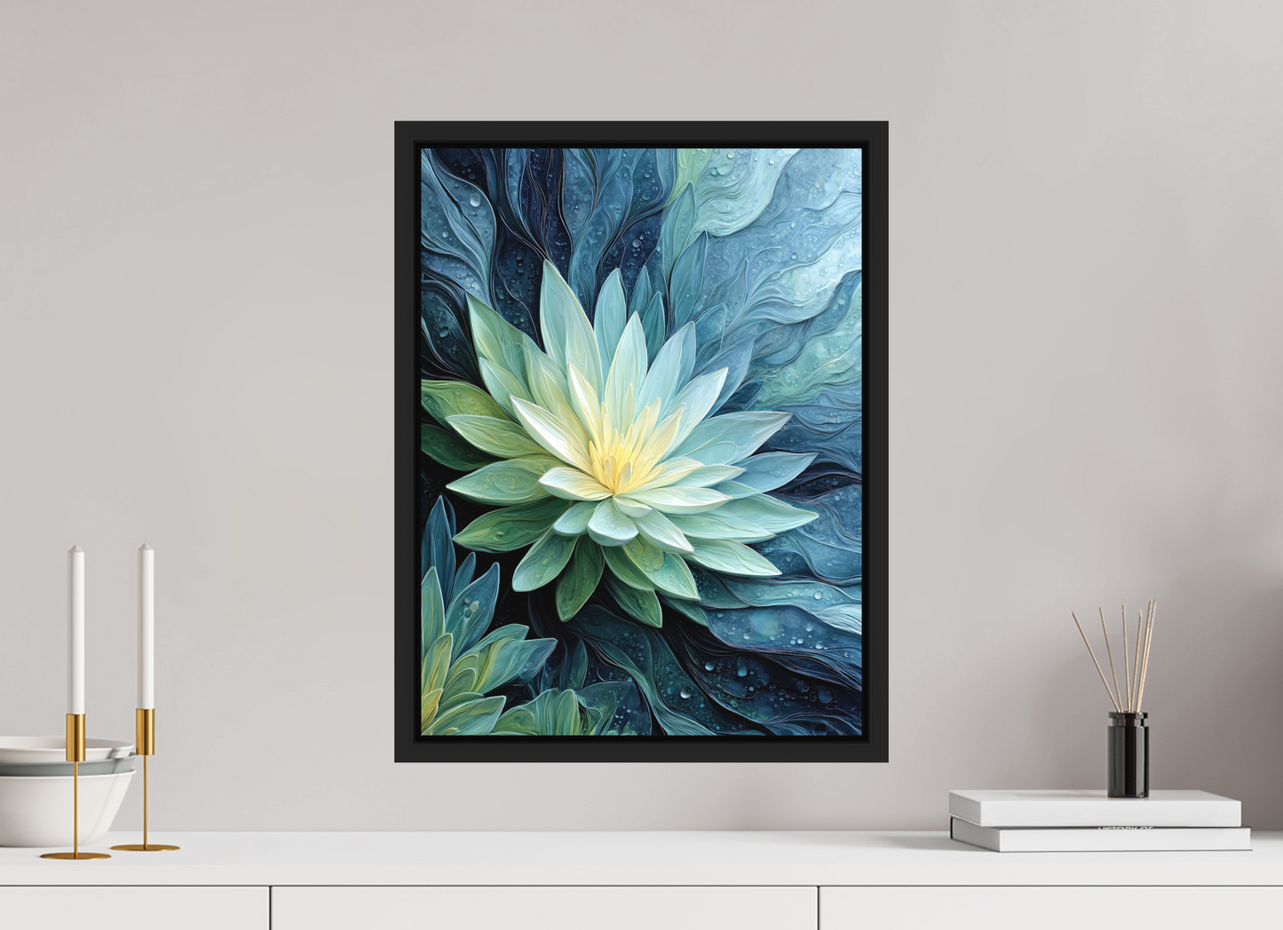 15 x 20″, Photo Print on Aluminum Backing with boarder Blue Lily