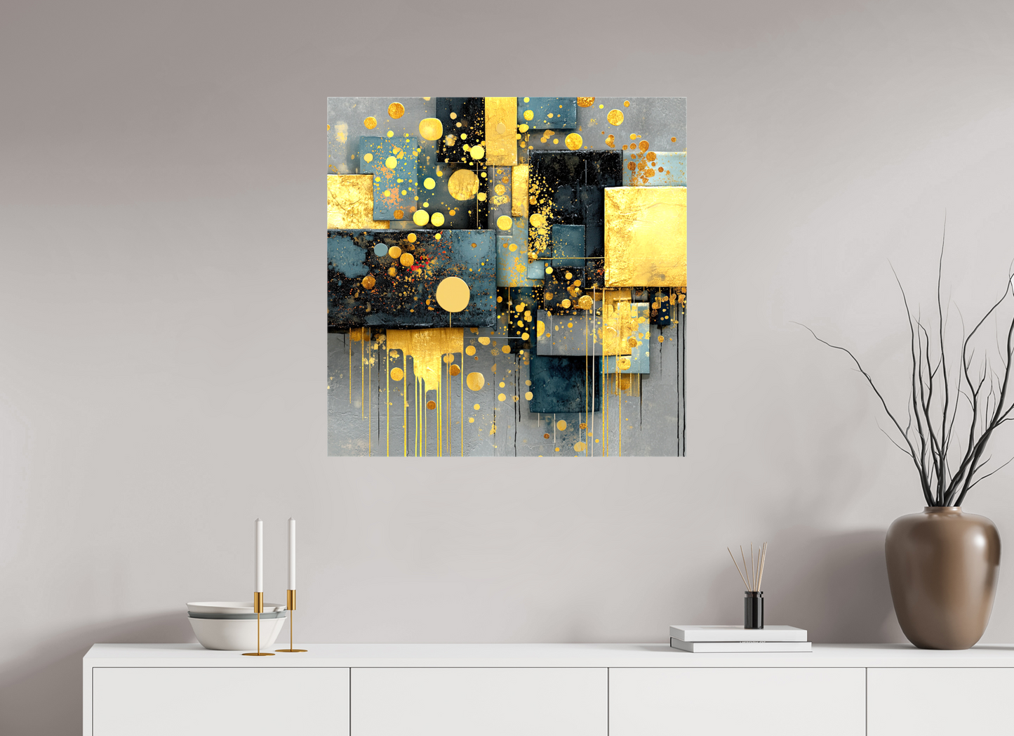 30 x 30″, Glossy Canvas Abstract Gold