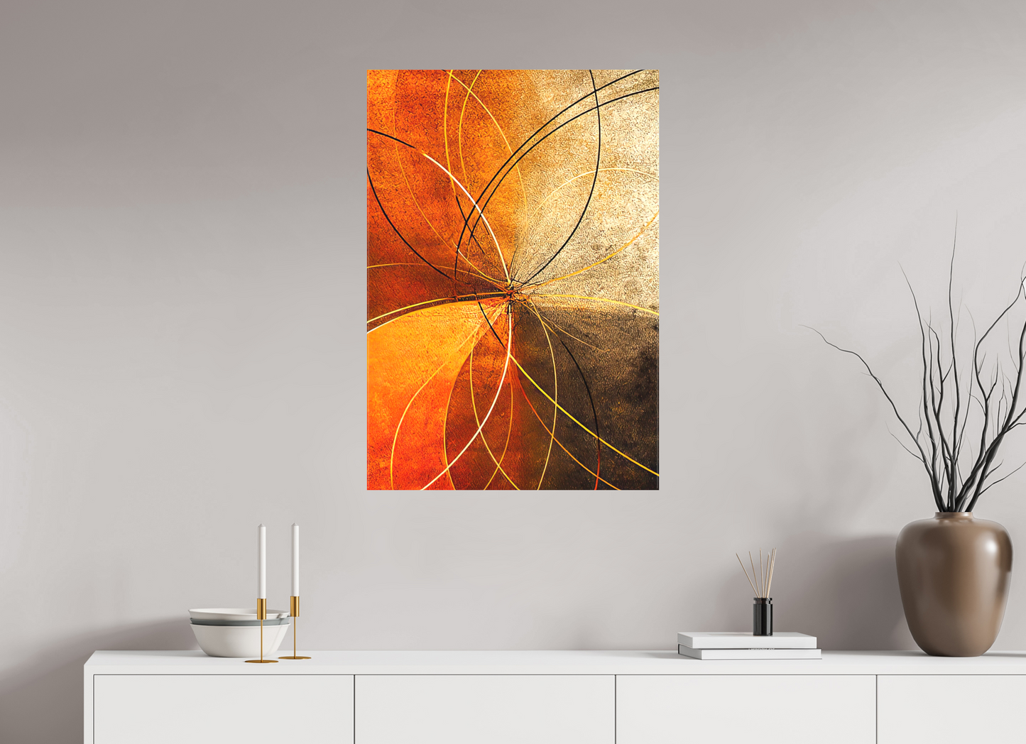 24 x 34.7″, Textile on Canvas Abstract Rust Circles