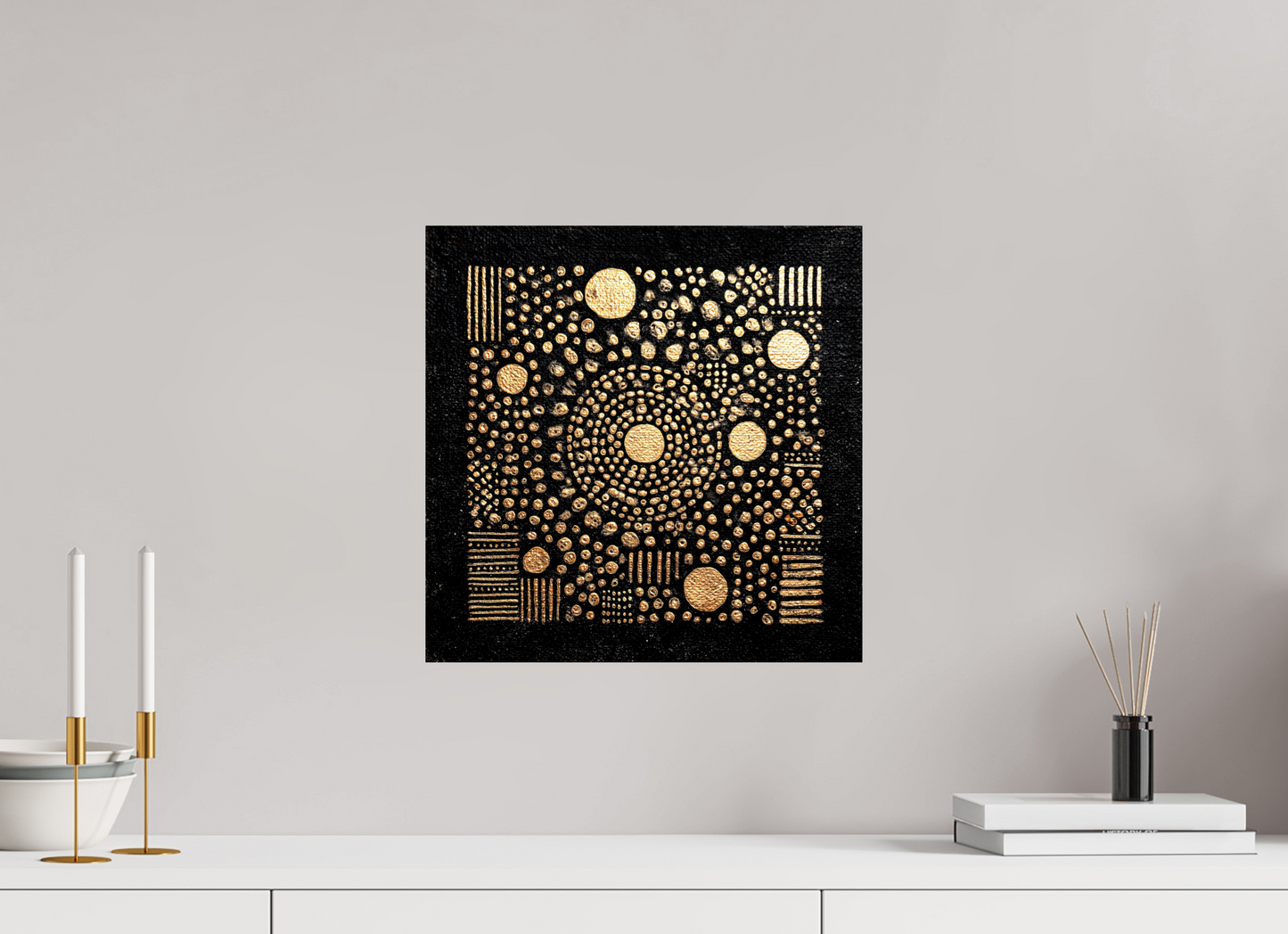 15 x 15″, Fine Art Print On Aluminum Dibond Gold QR
