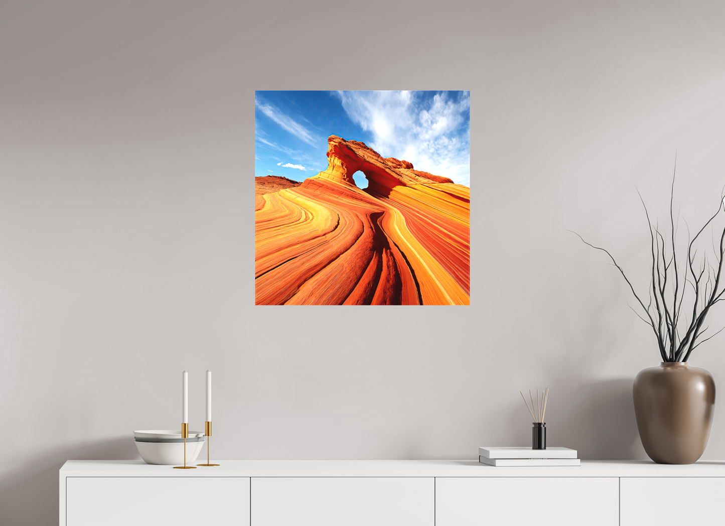 25 x 25″, Textile on Canvas Desert Rock Formation