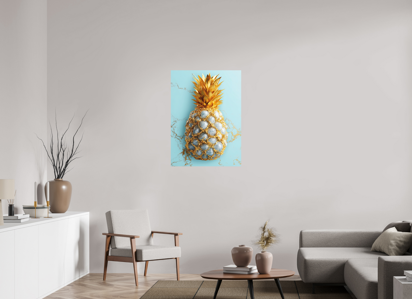 28 x 38.2″, Photo Print on Aluminum Backing Gold Pineapple