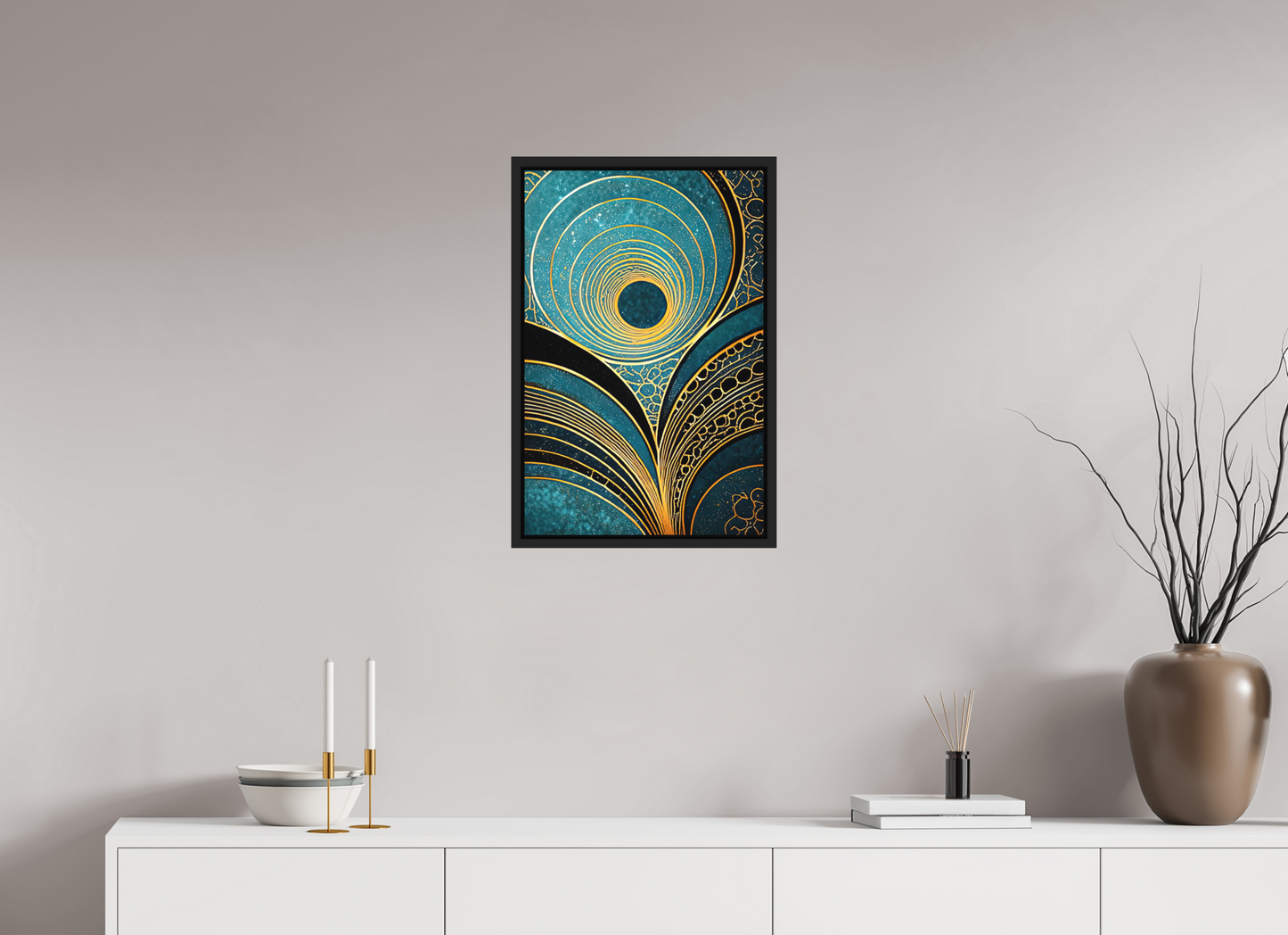 16 x 24.4″, Photo Print on Aluminum Backing with boarder Art Deco Teal 1