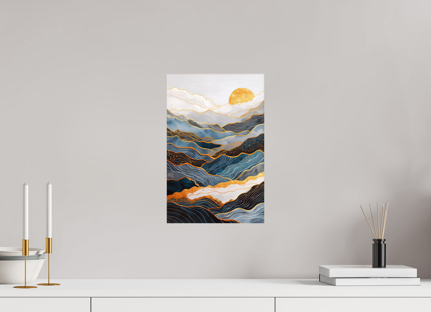 10 x 15.4″, Fine Art Print On Aluminum Dibond Abstract Art Deco Mountains