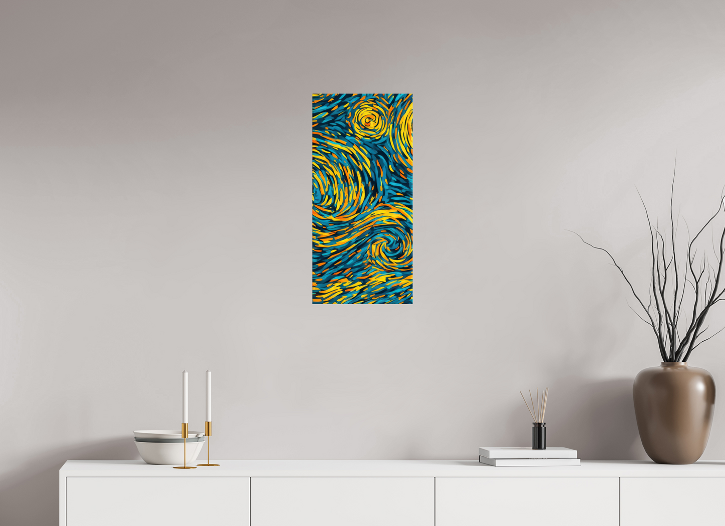 12 x 25.2″, Fine Art Print On Aluminum Dibond Abstract Blue & Yellow Swirls