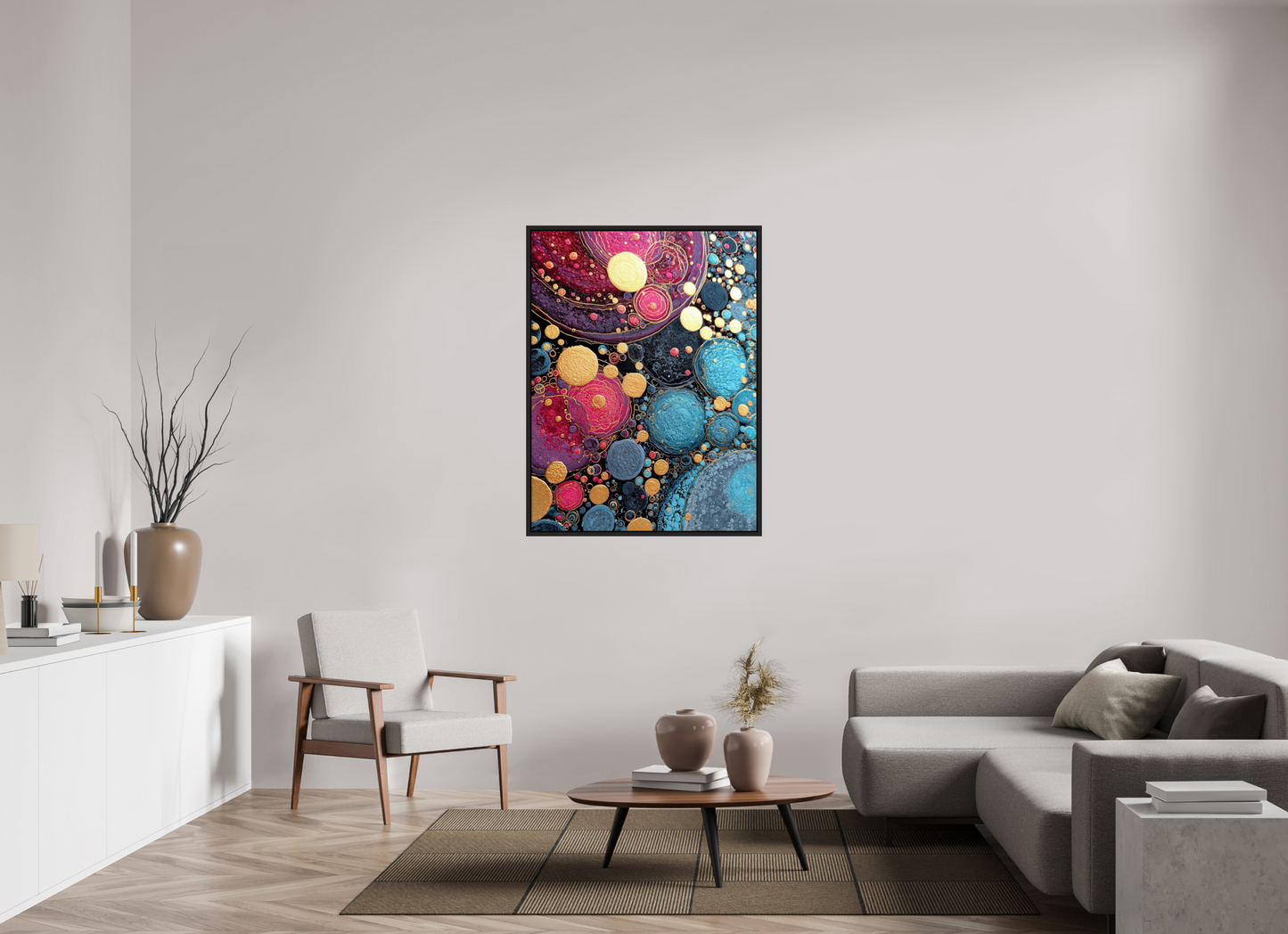 36 x 48″, Fine Art Print on Aluminum Dibond with Boarder Abstract Circles