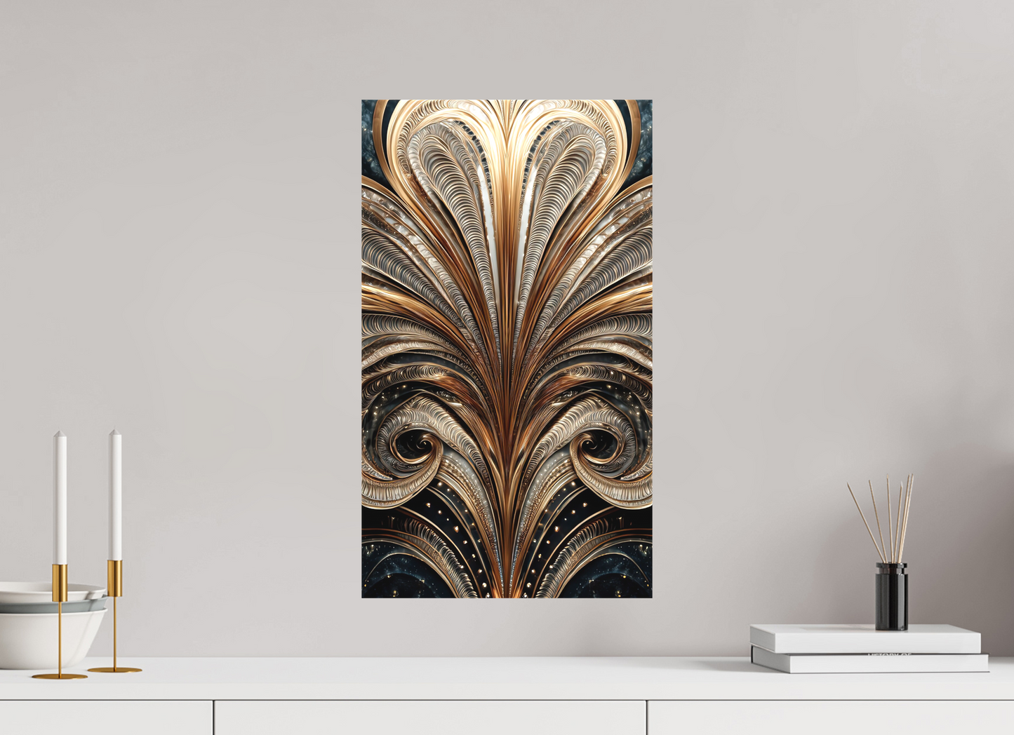 12 x 20.8″, Textile on Canvas Art Deco Abstract Flower 2