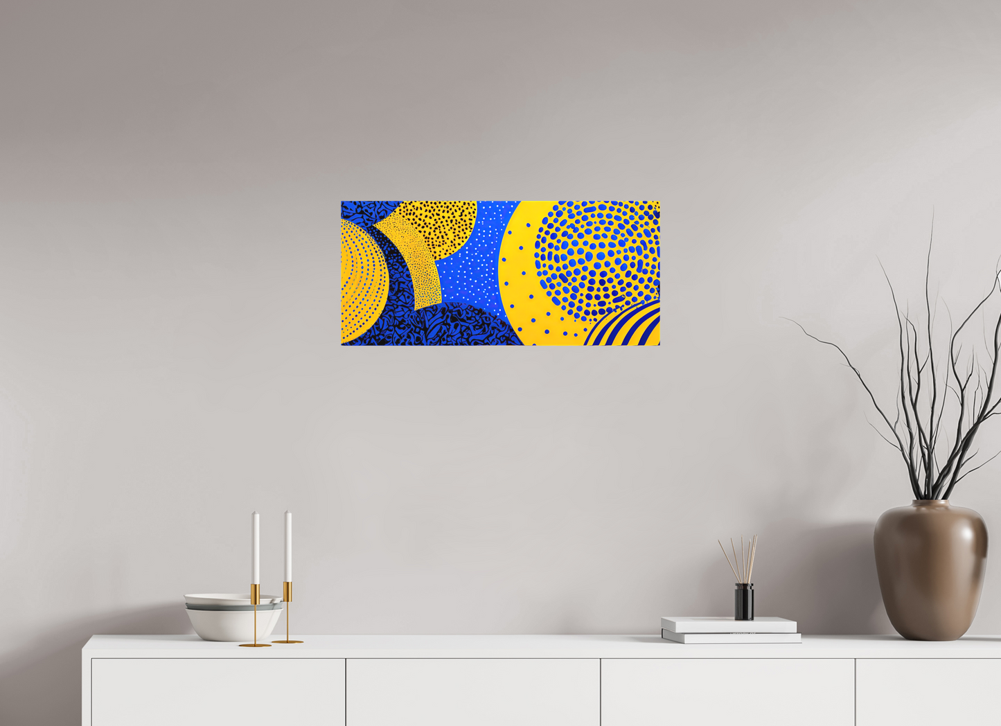 26.9 x 12″, Textile on Canvas Yellow & Blue 2