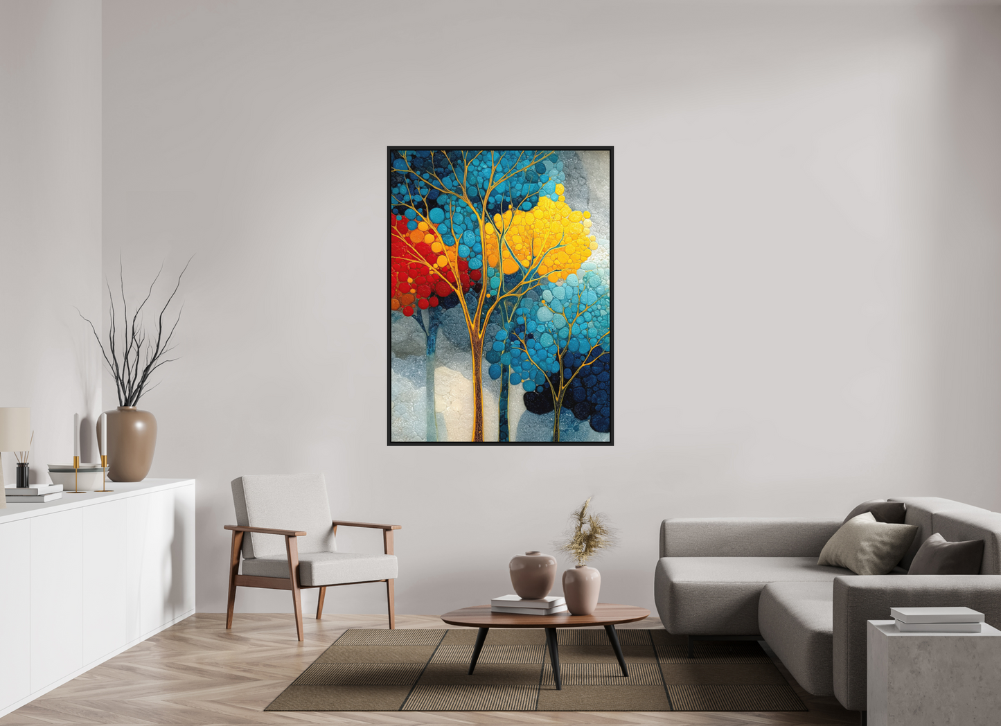45 x 60″, Photo Print on Aluminum Backing with boarder City Trees