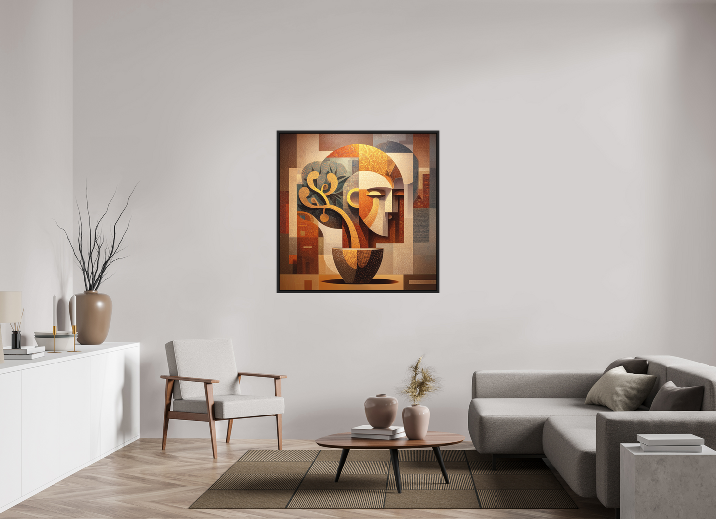 45 x 45″, Photo Print on Aluminum Backing with boarder Abstract Pot Head