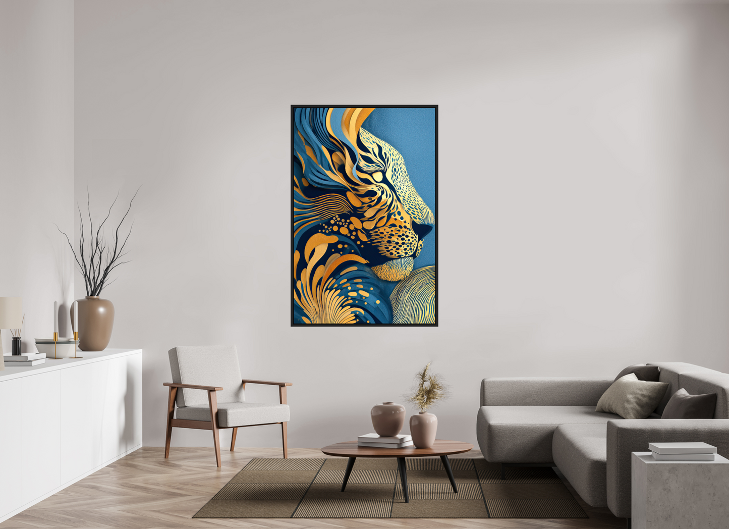 40 x 60.9″, Fine Art Print on Aluminum Dibond with Boarder Yellow & Blue Cheetah