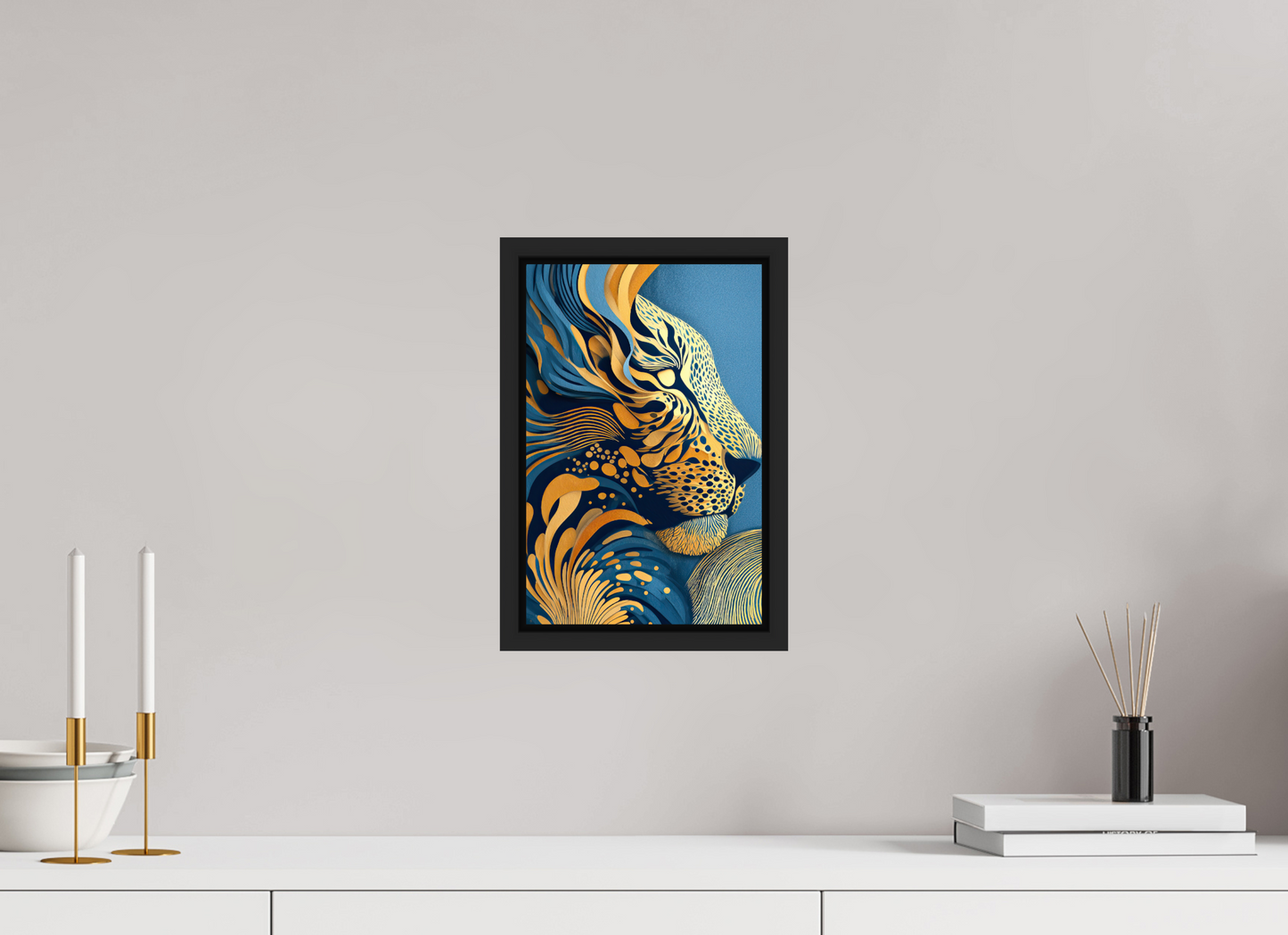 8 x 12.2″, Fine Art Print on Aluminum Dibond with Boarder Yellow & Blue Cheetah