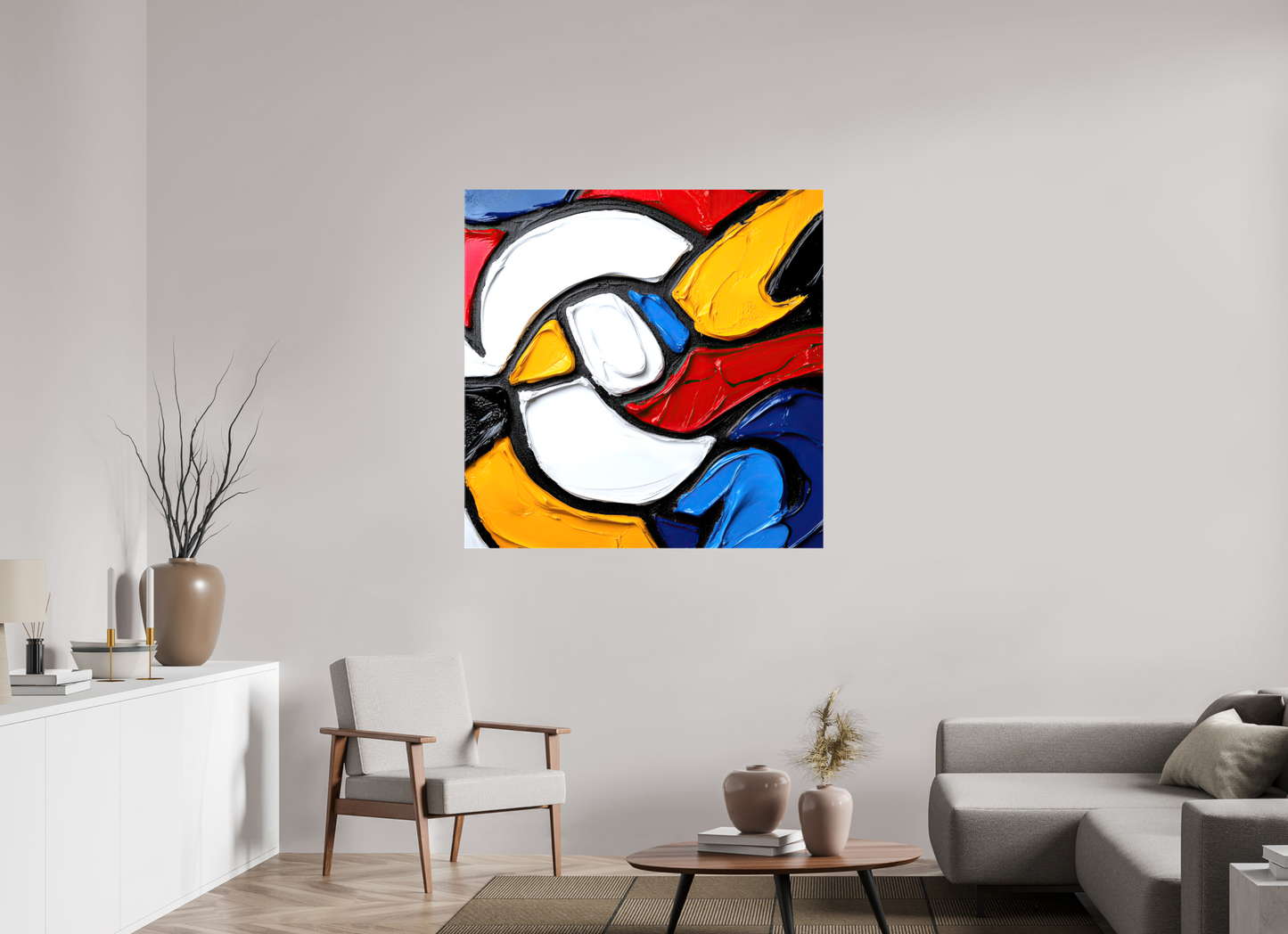 45 x 45″, Glossy Canvas Abstract Paint Bird