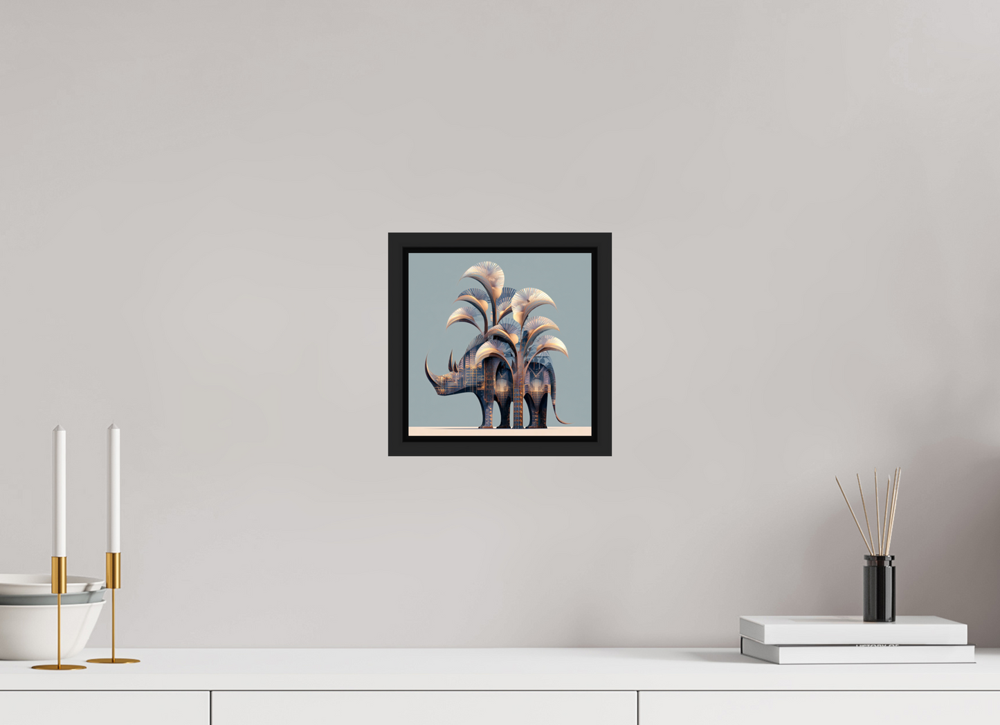 8 x 8″, Fine Art Print on Aluminum Dibond with Boarder Abstract Rhino