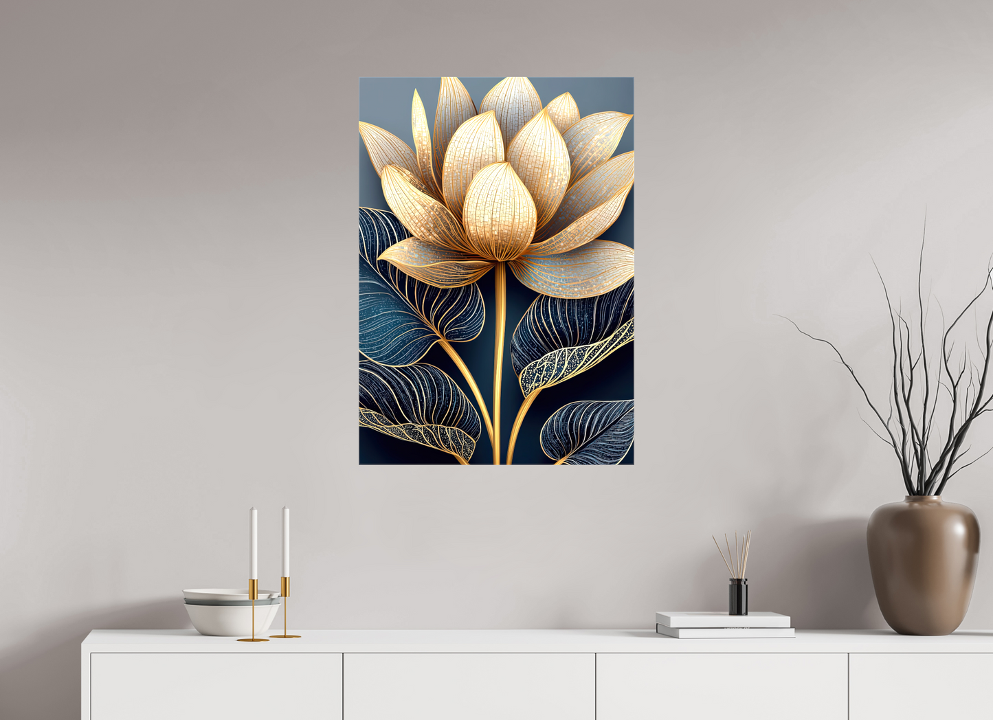 ISO A1 (59,4 x 84,1 cm), Glossy Canvas Art Deco Lotus Flower