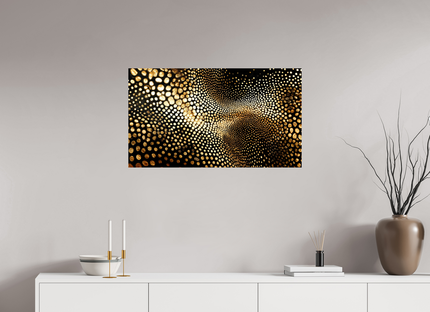 35 x 20″, Fine Art Print On Aluminum Dibond Gold Dot Wave