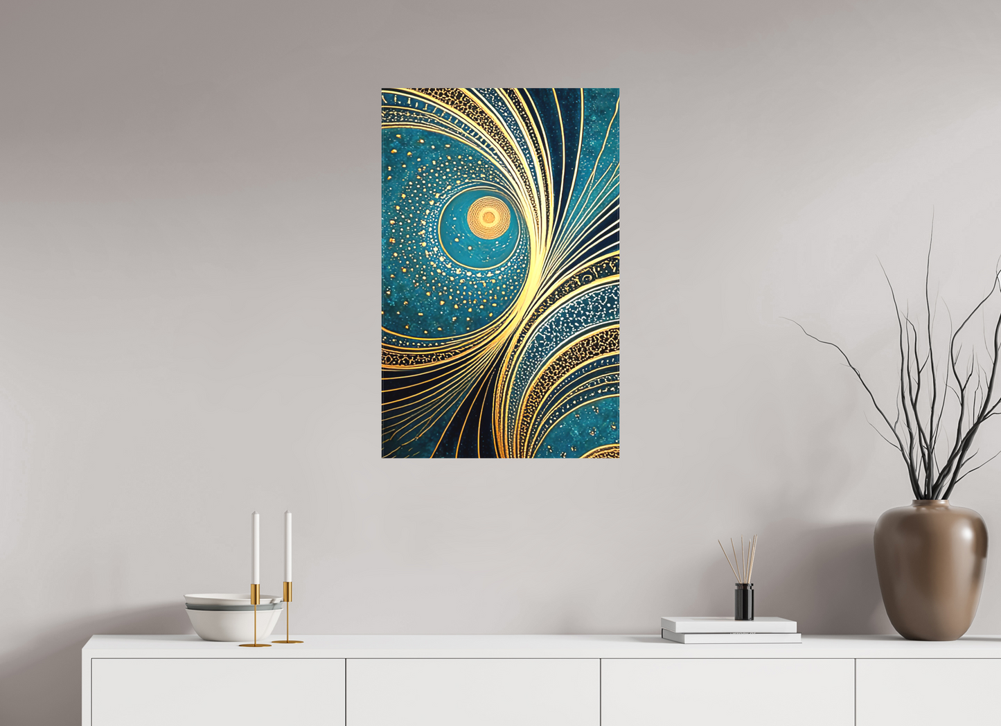 20 x 31.3″, Textile on Canvas Art Deco Teal 3
